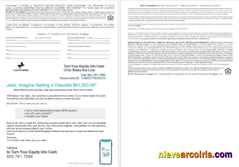 USA Lloyds bank mortgage loan statement, 4 pages 3-4